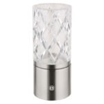 Lampa de masa metal nichel mat, crom, acrilic transparent, touch on/off, dimmerabil, variator tactil continuu, USB-A 2.0 - USB-C, baterie inclusa CR18650 1800mAh 3.7V, ø: 80mm , H: 190mm, cu LED 2.5W 5V, sursa 243lm, iesire 185lm, CCT 2700/6500/4000K - imagine 3