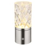 Lampa de masa metal nichel mat, crom, acrilic transparent, touch on/off, dimmerabil, variator tactil continuu, USB-A 2.0 - USB-C, baterie inclusa CR18650 1800mAh 3.7V, ø: 80mm , H: 190mm, cu LED 2.5W 5V, sursa 243lm, iesire 185lm, CCT 2700/6500/4000K - imagine 5