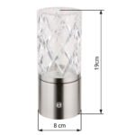 Lampa de masa metal nichel mat, crom, acrilic transparent, touch on/off, dimmerabil, variator tactil continuu, USB-A 2.0 - USB-C, baterie inclusa CR18650 1800mAh 3.7V, ø: 80mm , H: 190mm, cu LED 2.5W 5V, sursa 243lm, iesire 185lm, CCT 2700/6500/4000K - imagine 6
