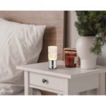 Lampa de masa metal nichel mat, crom, acrilic transparent, touch on/off, dimmerabil, variator tactil continuu, USB-A 2.0 - USB-C, baterie inclusa CR18650 1800mAh 3.7V, ø: 80mm , H: 190mm, cu LED 2.5W 5V, sursa 243lm, iesire 185lm, CCT 2700/6500/4000K