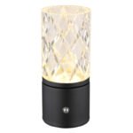 Lampa de masa metal negru mat, acrilic transparent, touch on/off, dimmerabil, variator tactil continuu, USB-A 2.0 - USB-C, baterie inclusa CR18650 1800mAh 3.7V, ø: 80mm, H : 190 mm, cu LED 2,5W 5V, sursă 243 lm, ieșire 185 lm, CCT 2700/6500/4000K - imagine 4