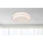 Plafoniera metal alb, crom, acril alb, cristale transparente, decor sparkle, Google Assistant+Alexa, cu control vocal si APP, dimabil, telecomandă, funcția de memorie, culori fixabile, incl.2xAAA, D: 500, H: 88, LED 30W 230V, 190-2400lm, 3000-6500K