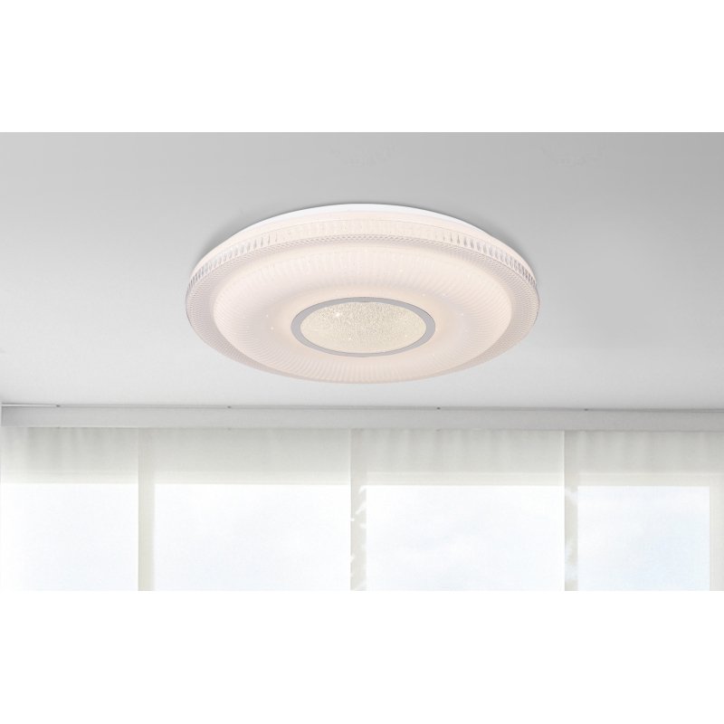 magnifique-48007fsh-30-g24828-6 Plafoniera metal alb, crom, acril alb, cristale transparente, decor sparkle, Google Assistant+Alexa, cu control vocal si APP, dimabil, telecomandă, funcția de memorie, culori fixabile, incl.2xAAA, D: 500, H: 88, LED 30W 230V, 190-2400lm, 3000-6500K - imagine 1
