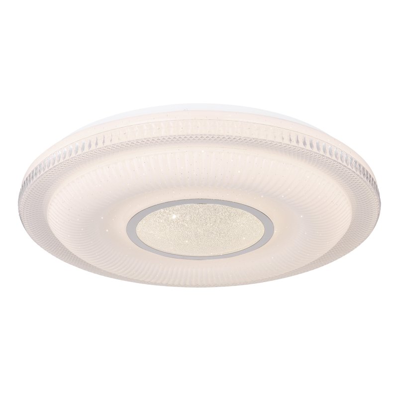 magnifique-48007fsh-30-g24828 Plafoniera metal alb, crom, acril alb, cristale transparente, decor sparkle, Google Assistant+Alexa, cu control vocal si APP, dimabil, telecomandă, funcția de memorie, culori fixabile, incl.2xAAA, D: 500, H: 88, LED 30W 230V, 190-2400lm, 3000-6500K - imagine 1