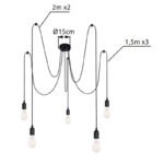 Suspensie metal negru, textil negru, plastic, lungime cabluri 2m sau 1,5m, D: 150, excl 5xE27 60W 230V - imagine 4