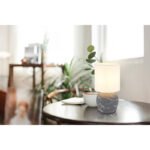 Lampă de masă ceramică gri, textil alb, cablu PVC alb, comutator basculant pe cablu, ø: 160mm, H: 315mm, lungime cablu 1300mm, excl. 1x E14 40W 230V - imagine 2
