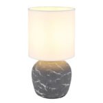 Lampă de masă ceramică gri, textil alb, cablu PVC alb, comutator basculant pe cablu, ø: 160mm, H: 315mm, lungime cablu 1300mm, excl. 1x E14 40W 230V