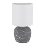 Lampă de masă ceramică gri, textil alb, cablu PVC alb, comutator basculant pe cablu, ø: 160mm, H: 315mm, lungime cablu 1300mm, excl. 1x E14 40W 230V - imagine 3