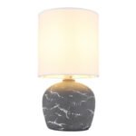 Lampă de masă ceramică gri, textil alb, cablu PVC alb, comutator basculant pe cablu, ø: 160mm, H: 315mm, lungime cablu 1300mm, excl. 1x E14 40W 230V - imagine 4