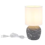 Lampă de masă ceramică gri, textil alb, cablu PVC alb, comutator basculant pe cablu, ø: 160mm, H: 315mm, lungime cablu 1300mm, excl. 1x E14 40W 230V - imagine 5