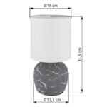 Lampă de masă ceramică gri, textil alb, cablu PVC alb, comutator basculant pe cablu, ø: 160mm, H: 315mm, lungime cablu 1300mm, excl. 1x E14 40W 230V - imagine 6