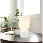 Lampă de masă ceramică alb, textil alb, cablu PVC alb, comutator basculant pe cablu, ø: 160mm, H: 315mm, lungime cablu 1300mm, excl. 1x E14 40W 230V - imagine 2