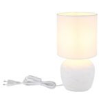 Lampă de masă ceramică alb, textil alb, cablu PVC alb, comutator basculant pe cablu, ø: 160mm, H: 315mm, lungime cablu 1300mm, excl. 1x E14 40W 230V - imagine 5