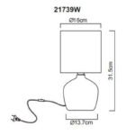 Lampă de masă ceramică alb, textil alb, cablu PVC alb, comutator basculant pe cablu, ø: 160mm, H: 315mm, lungime cablu 1300mm, excl. 1x E14 40W 230V - imagine 6