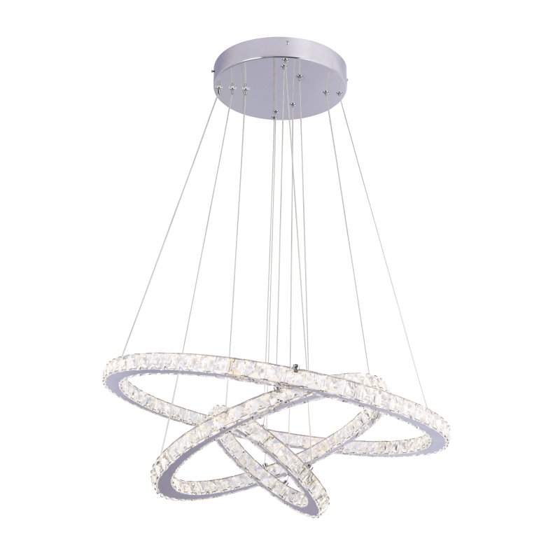 marilyn-i-67037-76-g23936 Suspensie,crom, cristal K5 , inele mobile, DM: 30cm, 50cm si 70cm, telecomanda, culori fixabile, D: 700, H :. 1200, incl 1xLED 76W 230V, 3260lm sursă, ieșire 3060lm, CCT 3.000-4.000-6.000 K - imagine 1