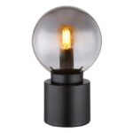 Lampă de masă metal negru mat, sticlă fumurie, întrerupător pe cablu, ø: 150mm, I: 245mm, lungime cablu 1500mm, excl. 1x E14 25W 230V