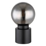 Lampă de masă metal negru mat, sticlă fumurie, întrerupător pe cablu, ø: 150mm, I: 245mm, lungime cablu 1500mm, excl. 1x E14 25W 230V - imagine 3