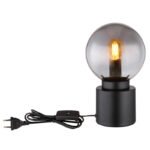 Lampă de masă metal negru mat, sticlă fumurie, întrerupător pe cablu, ø: 150mm, I: 245mm, lungime cablu 1500mm, excl. 1x E14 25W 230V - imagine 4