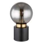 Lampă de masă metal negru mat, metal alamă mată, sticlă fumurie, comutator pe cablu, ø: 150mm, I: 245mm, lungime cablu 1500mm, fără 1x E14 25W 230V - imagine 3