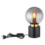 Lampă de masă metal negru mat, metal alamă mată, sticlă fumurie, comutator pe cablu, ø: 150mm, I: 245mm, lungime cablu 1500mm, fără 1x E14 25W 230V - imagine 4