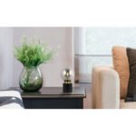 Lampă de masă metal negru mat, metal alamă mată, sticlă fumurie, comutator pe cablu, ø: 150mm, I: 245mm, lungime cablu 1500mm, fără 1x E14 25W 230V