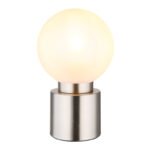 Lampă de masă din metal nichel mat, sticlă alb, satinată, întrerupător pe cablu, ø: 150mm, I: 245mm, lungime cablu 1500mm, fără 1x E14 25W 230V