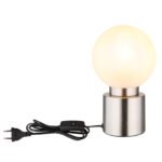 Lampă de masă din metal nichel mat, sticlă alb, satinată, întrerupător pe cablu, ø: 150mm, I: 245mm, lungime cablu 1500mm, fără 1x E14 25W 230V - imagine 4