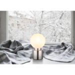 Lampă de masă din metal nichel mat, sticlă alb, satinată, întrerupător pe cablu, ø: 150mm, I: 245mm, lungime cablu 1500mm, fără 1x E14 25W 230V