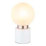 Lampă de masă din metal alb mat, metal nichel mat, sticlă alb, satinată, întrerupător pe cablu, ø: 150mm, I: 245mm, lungime cablu 1500mm, excl. 1x E14 25W 230V