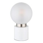 Lampă de masă din metal alb mat, metal nichel mat, sticlă alb, satinată, întrerupător pe cablu, ø: 150mm, I: 245mm, lungime cablu 1500mm, excl. 1x E14 25W 230V - imagine 3
