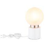 Lampă de masă din metal alb mat, metal nichel mat, sticlă alb, satinată, întrerupător pe cablu, ø: 150mm, I: 245mm, lungime cablu 1500mm, excl. 1x E14 25W 230V - imagine 4
