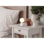 Lampă de masă din metal alb mat, metal nichel mat, sticlă alb, satinată, întrerupător pe cablu, ø: 150mm, I: 245mm, lungime cablu 1500mm, excl. 1x E14 25W 230V