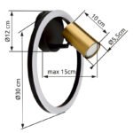 Aplică metal negru mat, metal alamă mată, plastic alb, ø: 300mm, I: 150mm, incl. LED 12W 230V, sursă 1500lm, ieșire 800lm, 3000K, incl. 1x GU10 LED 5W 230V - imagine 5