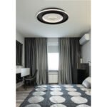Plafonieră metal negru mat, cristale din plastic transparent, oglindă, dimmable, mai multe niveluri prin întrerupător de perete, funcție de memorie, lumină de noapte, telecomanda, ø 525mm, LED 30W 230V, sursă 600-3737lm, ieșire 300-1362lm, 2700-6500K