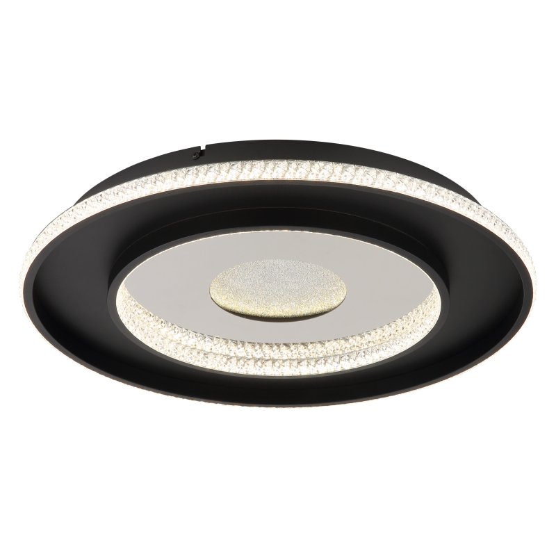 marsh-48041d-g29591 Plafonieră metal negru mat, cristale din plastic transparent, oglindă, dimmable, mai multe niveluri prin întrerupător de perete, funcție de memorie, lumină de noapte, telecomanda, ø 525mm, LED 30W 230V, sursă 600-3737lm, ieșire 300-1362lm, 2700-6500K - imagine 1