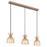 Lampă suspendată metal culoare cafea mat, sticlă chihlimbar, cablu PVC negru, înălțimea poate fi scurtată, LxLxA: 650x130x1200mm, excl. 3x E14 40W 230V