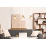 Lampă suspendată metal culoare cafea mat, sticlă chihlimbar, cablu PVC negru, înălțimea poate fi scurtată, LxLxA: 650x130x1200mm, excl. 3x E14 40W 230V