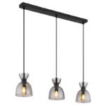 Suspensie metal negru mat, sticlă fumurie, cablu PVC negru, înălțimea poate fi scurtată, LxLxH: 650x130x1200mm, excl. 3x E14 40W 230V