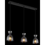 Suspensie metal negru mat, sticlă fumurie, cablu PVC negru, înălțimea poate fi scurtată, LxLxH: 650x130x1200mm, excl. 3x E14 40W 230V - imagine 3