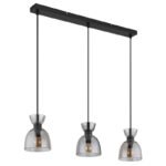 Suspensie metal negru mat, sticlă fumurie, cablu PVC negru, înălțimea poate fi scurtată, LxLxH: 650x130x1200mm, excl. 3x E14 40W 230V - imagine 4