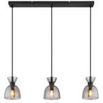 Suspensie metal negru mat, sticlă fumurie, cablu PVC negru, înălțimea poate fi scurtată, LxLxH: 650x130x1200mm, excl. 3x E14 40W 230V - imagine 5