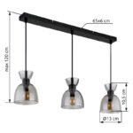Suspensie metal negru mat, sticlă fumurie, cablu PVC negru, înălțimea poate fi scurtată, LxLxH: 650x130x1200mm, excl. 3x E14 40W 230V - imagine 6