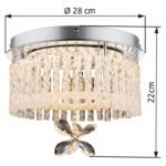 Plafoniera crom, tije de sticla, cristale K9, cristal de floare la nivel central, D: 280, H: 220, inclusiv 1xLED 40V 12W, 800lm, 4000K. - imagine 3