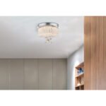 Plafoniera crom, tije de sticla, cristale K9, cristal de floare la nivel central, D: 280, H: 220, inclusiv 1xLED 40V 12W, 800lm, 4000K.