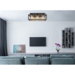 Plafonieră metal negru mat, cristale de sticlă fumurii, L x l x I: 510x170x205mm, fără 3x E27 40W 230V - imagine 2