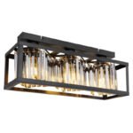 Plafonieră metal negru mat, cristale de sticlă fumurii, L x l x I: 510x170x205mm, fără 3x E27 40W 230V