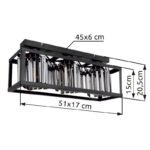 Plafonieră metal negru mat, cristale de sticlă fumurii, L x l x I: 510x170x205mm, fără 3x E27 40W 230V - imagine 6