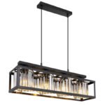 Lampă suspendată din metal negru mat, cristale de sticlă de culoare fumurie, înălțimea poate fi redusă (lampă suspendată), L x l x I: 680x170x1200mm, fără 4x E27 40W 230V