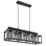 Lampă suspendată din metal negru mat, cristale de sticlă de culoare fumurie, înălțimea poate fi redusă (lampă suspendată), L x l x I: 680x170x1200mm, fără 4x E27 40W 230V - imagine 3
