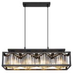Lampă suspendată din metal negru mat, cristale de sticlă de culoare fumurie, înălțimea poate fi redusă (lampă suspendată), L x l x I: 680x170x1200mm, fără 4x E27 40W 230V - imagine 4